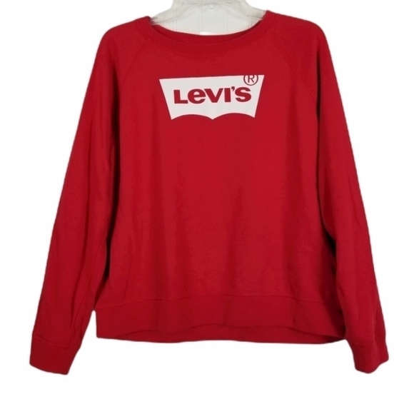 Levi's Logo Crew Neck Red Sweatshirt Adult Size XL Soft Casual Graphic Cotton - Picture 1 of 8